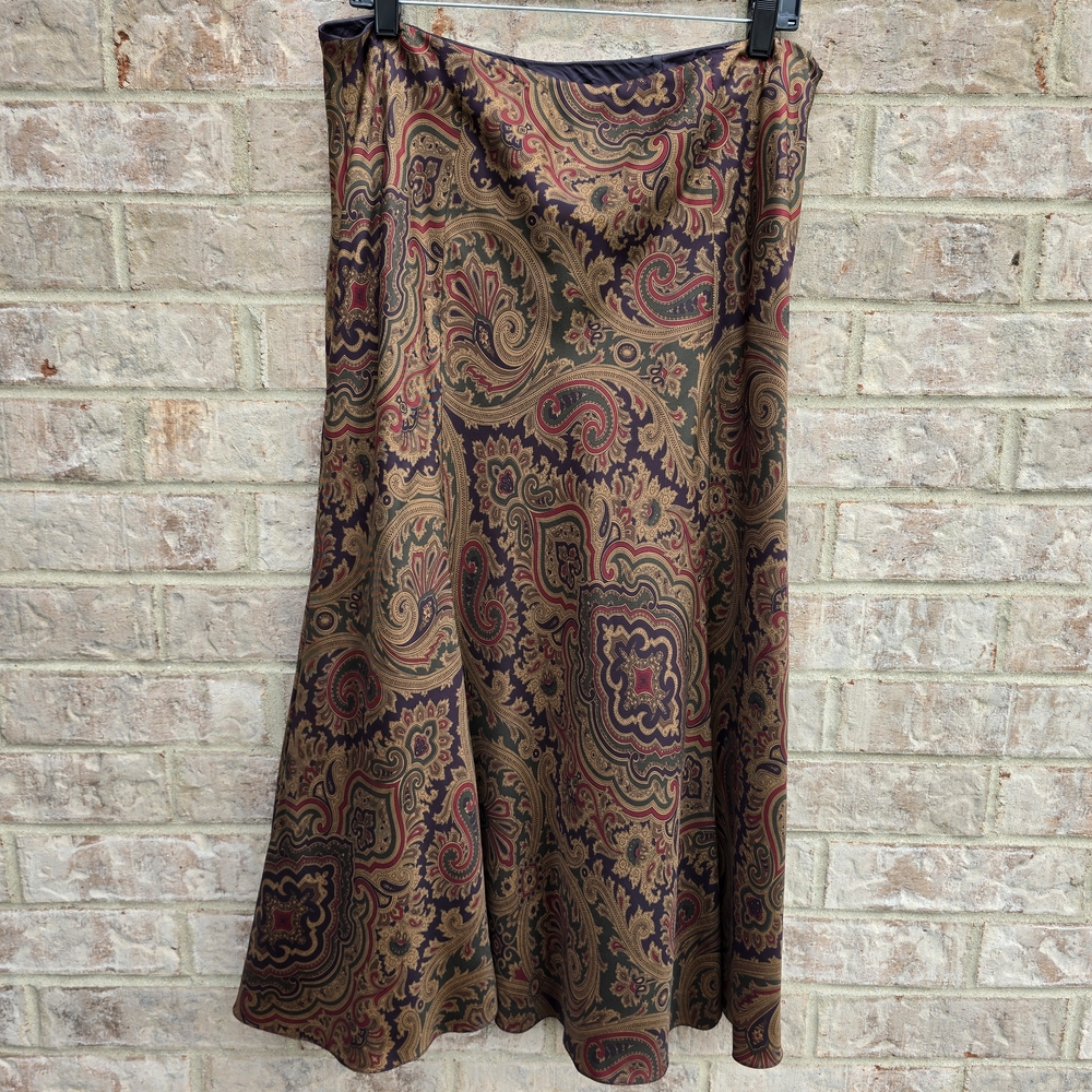 Lauren Ralph Lauren Paisley Silk Flared A-line Skirt Damson Plum Paisley Size 12